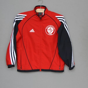 Vintage Adidas Kids Windbreaker Black Red 3 Stripes Light Weight Adidas Zip Up Jacket Sport Tracksuit Zipper Jumper Size 10 - 11 Years