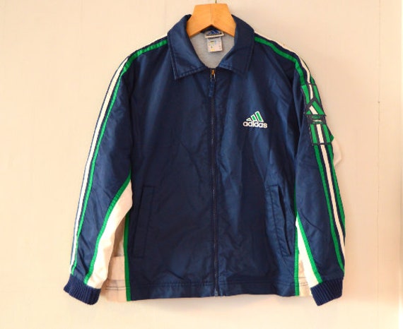 Vintage 80s Adidas Windbreaker Navy Blue Sport Zi… - image 1