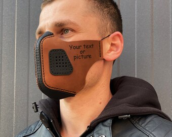 Personalized Leather Face mask with Filter pockets Handmade Designer Fashion face mask for adults Futuristic Dust mask Leather Mouth Cover