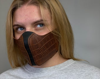 Leather Face mask Handmade Designer Fashion face mask for adults Futuristic Leather Mouth Cover face mask in the form of Crocodile leather