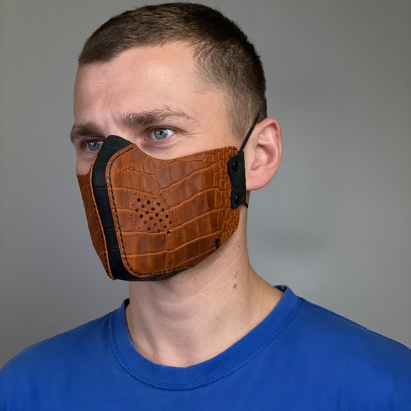 Leather Face mask Handmade Designer Fashion face mask for adults Futuristic Leather Mouth Cover face mask in the form of Crocodile leather