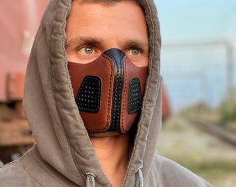 Leder Gesichtsmaske mit Filtertaschen Handmade Designer Mode Gesichtsmaske für Erwachsene Futuristische Staubmaske Leder Mundbedeckung Gesichtsmaske