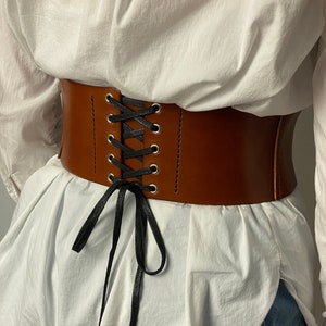 Leather Wide Belt, Corset Belt, Womens Belt, Western Belt, Rustic Style, Underbust Corset, Plus Size, Genuine Leather, Brown Belt Waist