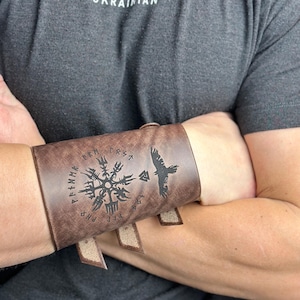 Personalized Leather Bracer, Bracelet with Custom Engravings, Handmade Arm Guard Cuff