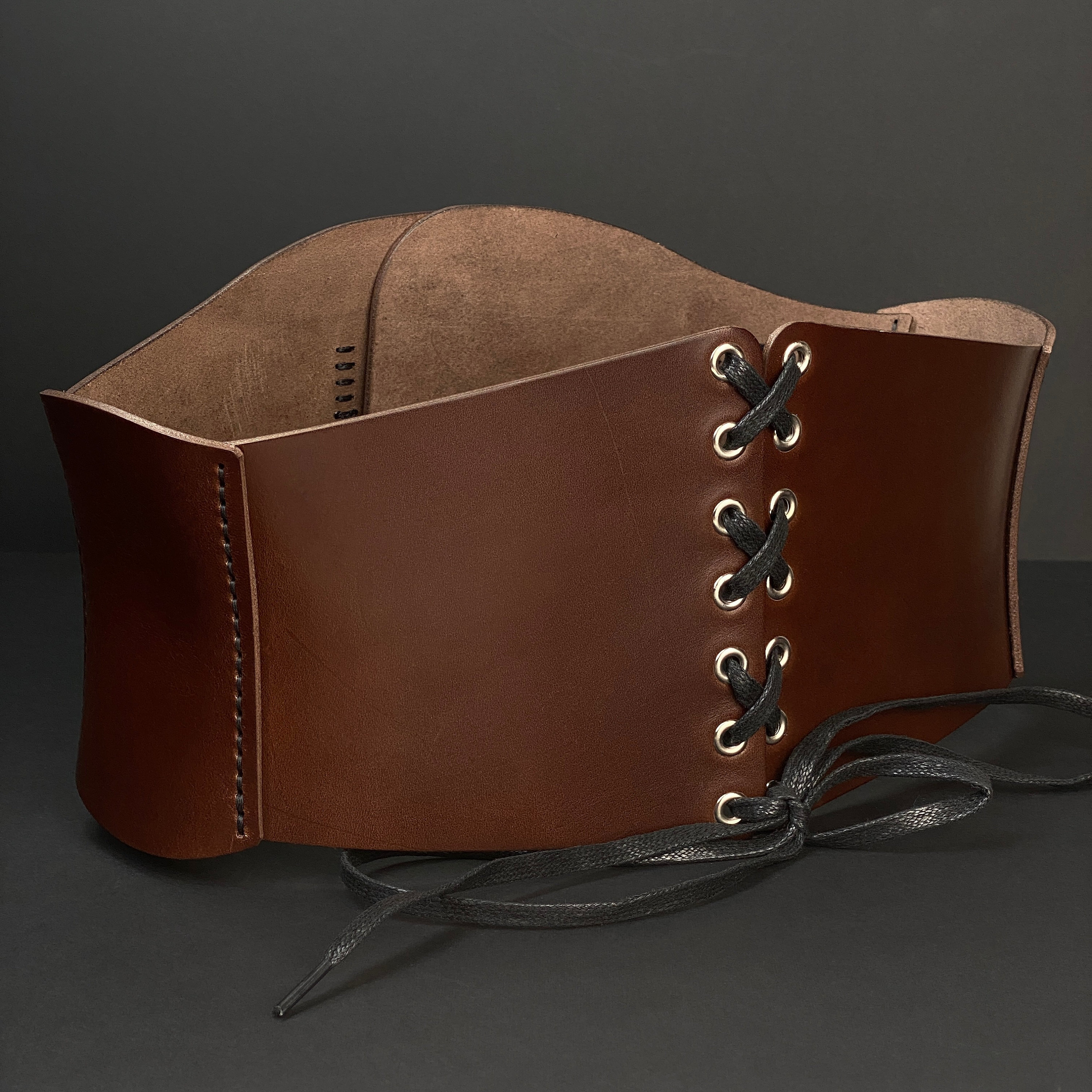 Vintage Wide Brown Leather Kidney Belt Statement Waist Corset Belt Size Large Vintage Viking Brown Leather Wide Belt – Embossed Medieval  main image 2