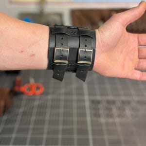 Black Leather Cuff Watch Strap, Wide Handmade Watch Band, Compatible With Apple, Samsung, Google, Garmin and Classic Watches image 6