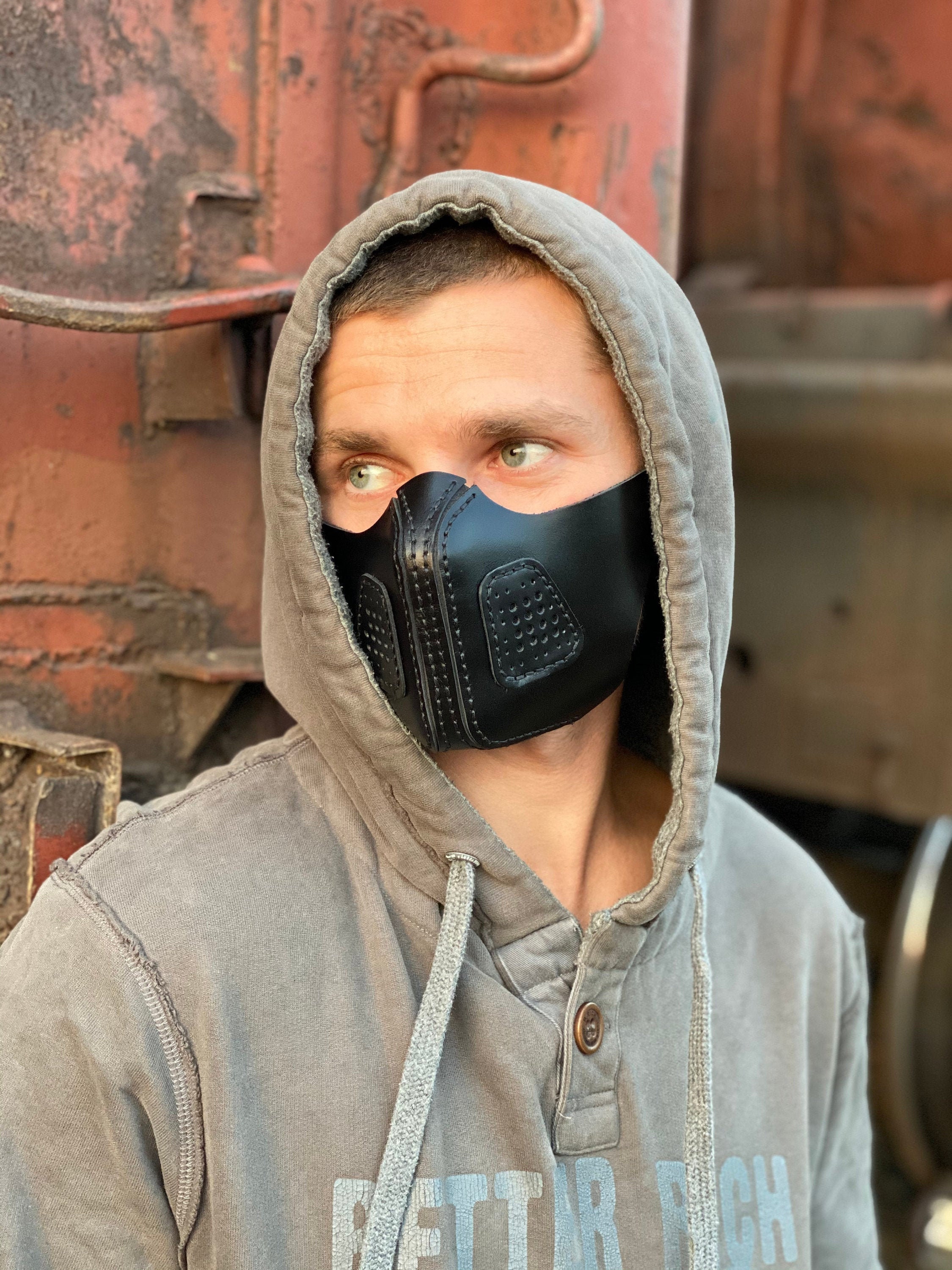 Leather Face mask with Filter pockets Handmade Designer | Etsy