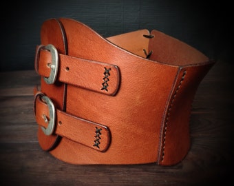 Leather corset belt Wide waist belt Womens western belt Rustic Underbust Corset Plus size available Genuine leather Brown belt