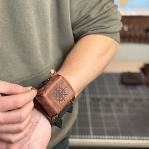 Leather Cuff Watch Strap with Personalized Flap, Black Wide Handmade Watch Band for Apple, Samsung, Google, Garmin and Classic Watches image 6