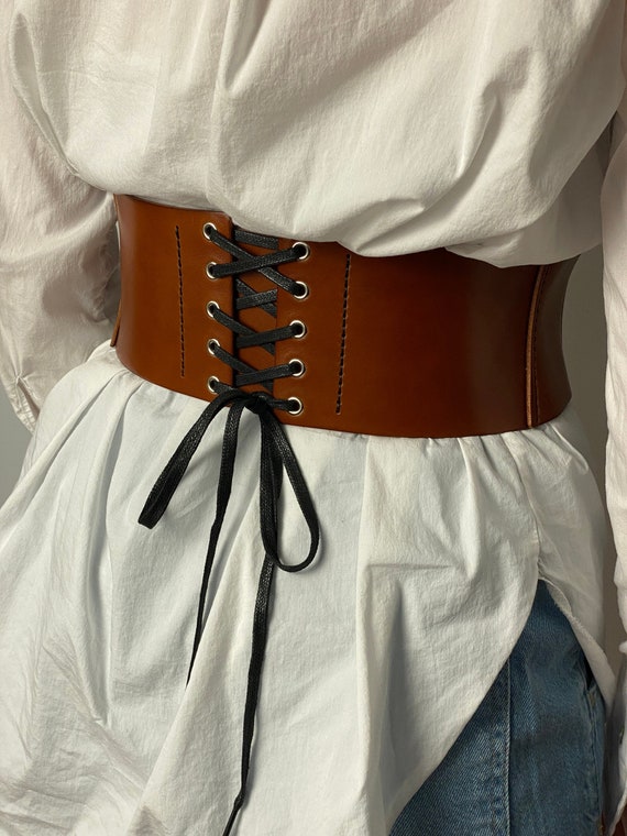 Leather Wide Belt, Corset Belt, Womens Belt, Western Belt, Rustic Style, Underbust  Corset, Plus Size, Genuine Leather, Brown Belt Waist 