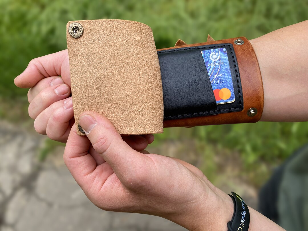 Leather Wrist Wallet, Personalized Leather Bracelet With Card Holder