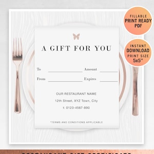 Restaurant Fillable Geschenkgutschein Vorlage, Ein Geschenk für Sie, Geschenkgutschein, Geschenkgutschein druckbar, PDF, Speisegutscheinvorlage