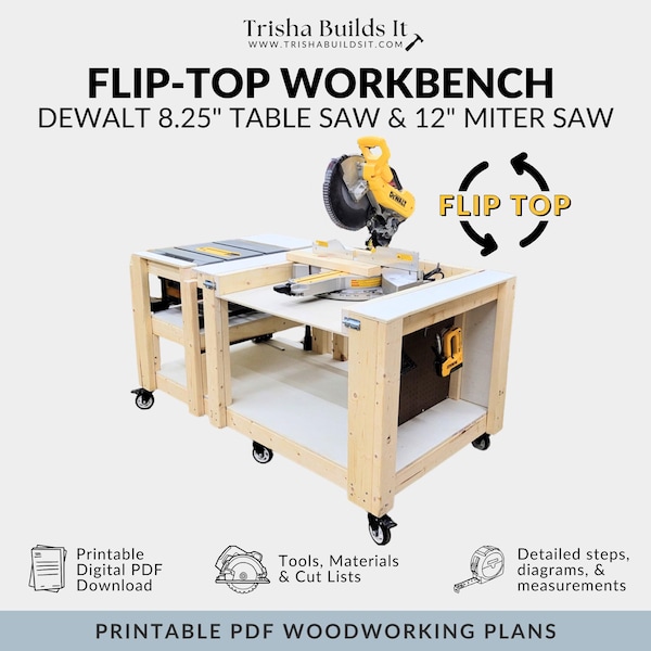 Plans d'établi compacts à plateau rabattable (scie à table de 8,25 po./scie à onglets de 12 po.)