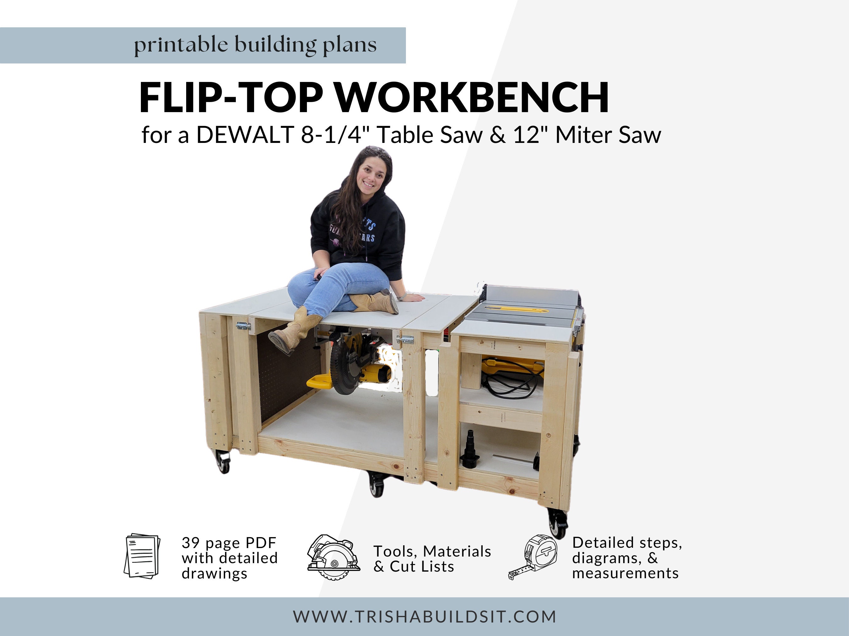 Compact Flip-top Workbench Plans 8.25 Table Saw/12 Miter Saw - Etsy