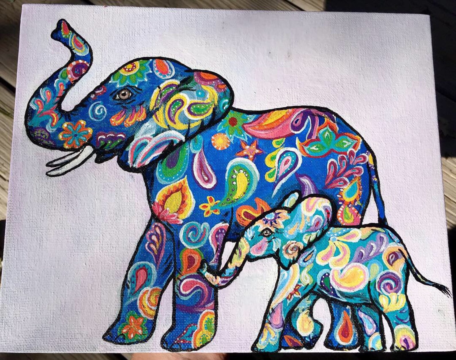 Colorful Elephant ORIGINAL Painting Acrylic on Canvas Board Etsy