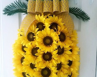 Pineapple Wreath Sunflower Wreath Pineapple Shaped Wreath Welcome Wreath Summer Wreath Spring Wreath Housewarming Wreath Housewarming Gift