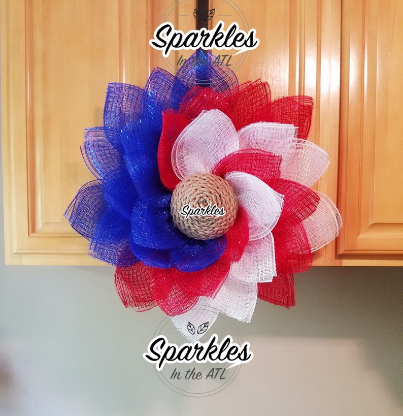 Fourth of July Wreath 4th of July Wreath Sunflower Wreath Flower Wreath red white and blue wreath