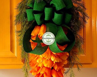 Carrot Wreath Easter Wreath Carrot shaped wreath Spring Wreath Tulip Wreath Orange Wreath Bunny Wreath Rabbit Wreath