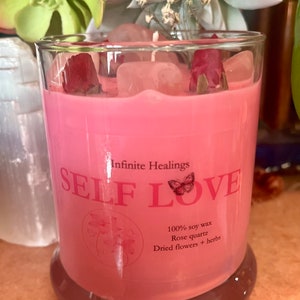 Self Love candle | rose quarts love candle | self care gift | self care tool | herbal intention candle | scented candle