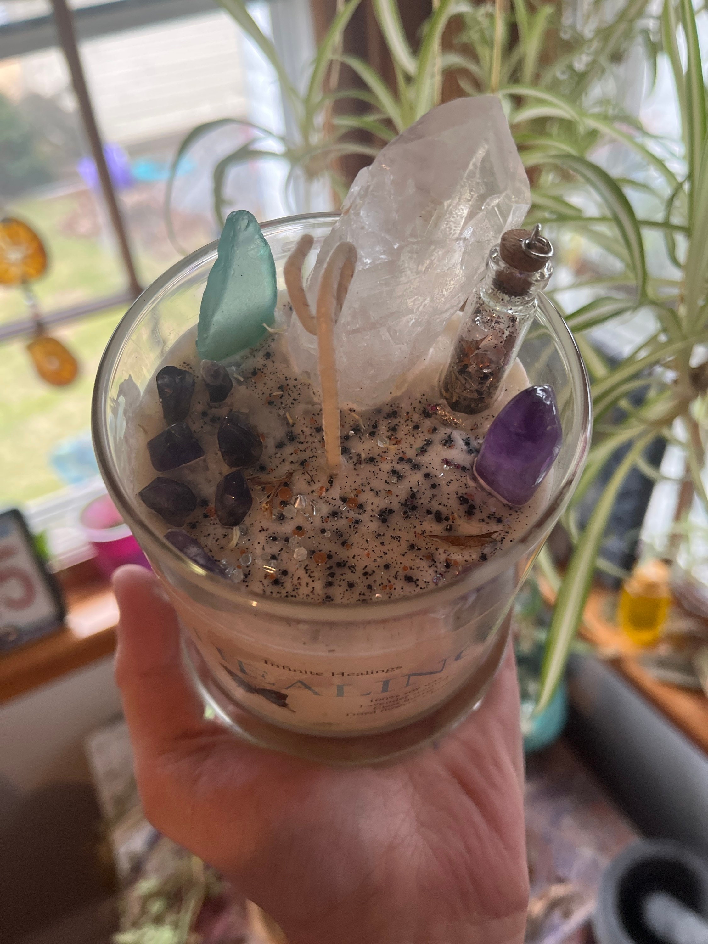 Healing Intention Candles Huge Clear Quartz Crystal Etsy