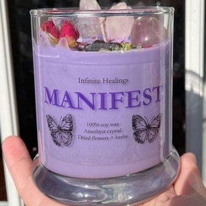Manifest Candle | Amethyst candle | manifestation tool | herbal candle | intention candle | sentimental candle