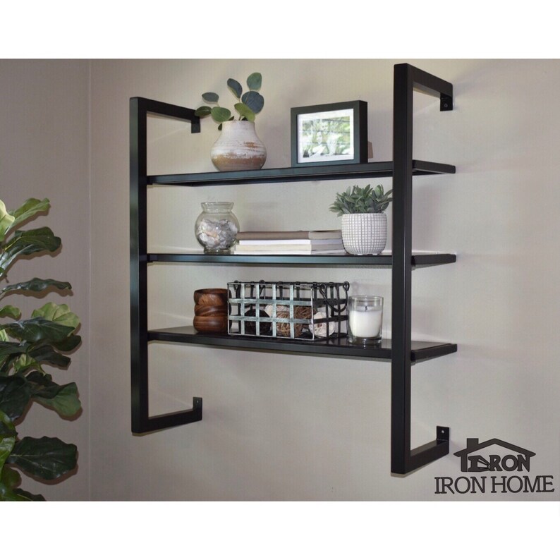 Framed Metal Floating Shelves 12 Spacing Steel Shelves Etsy