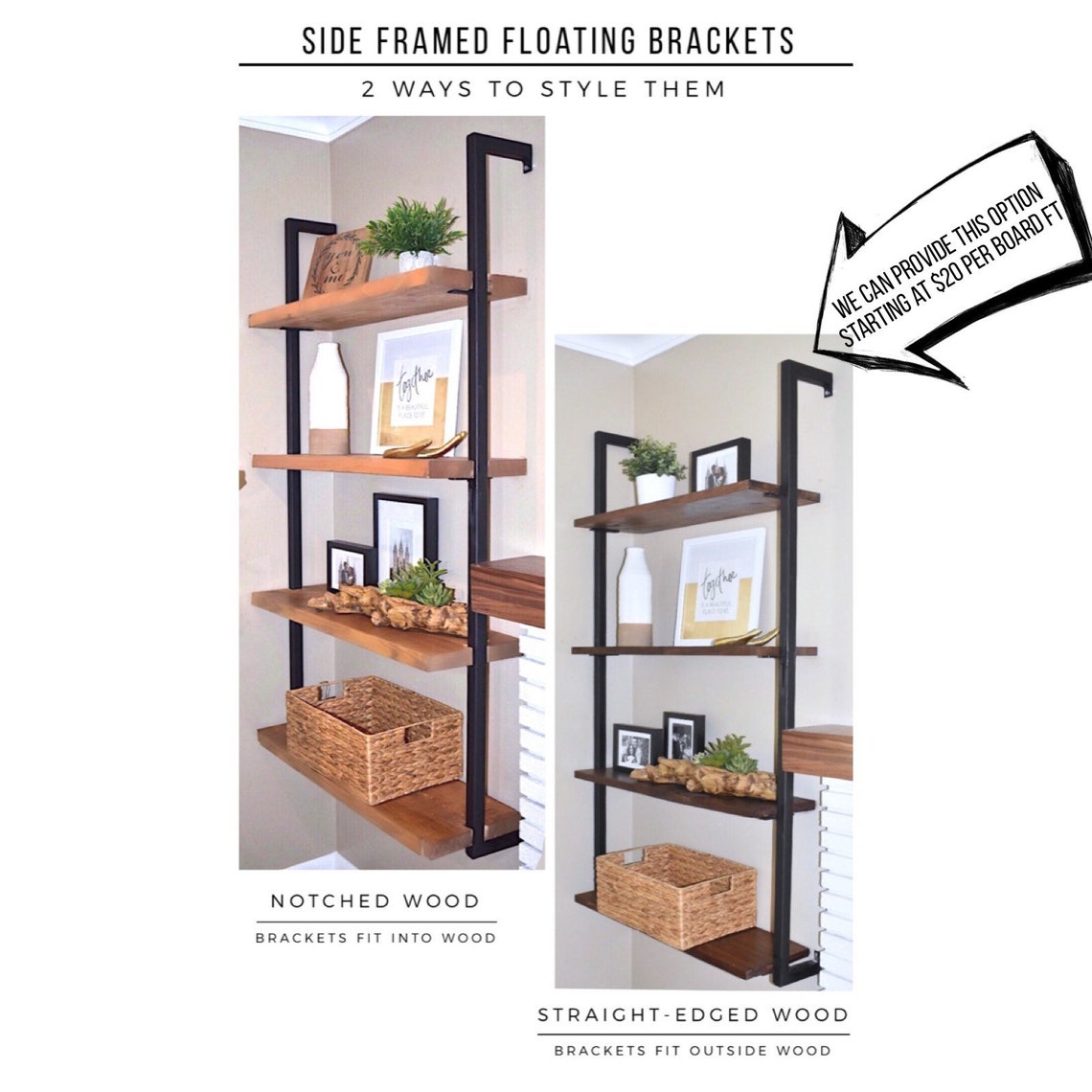 Side Framed Floating Iron Shelf Brackets 16 Spacing Etsy