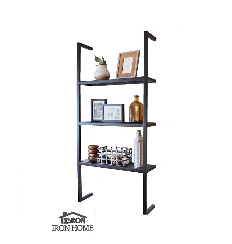 Iron Floating 3 Shelf Unit Metal Framed Brackets With Image 0