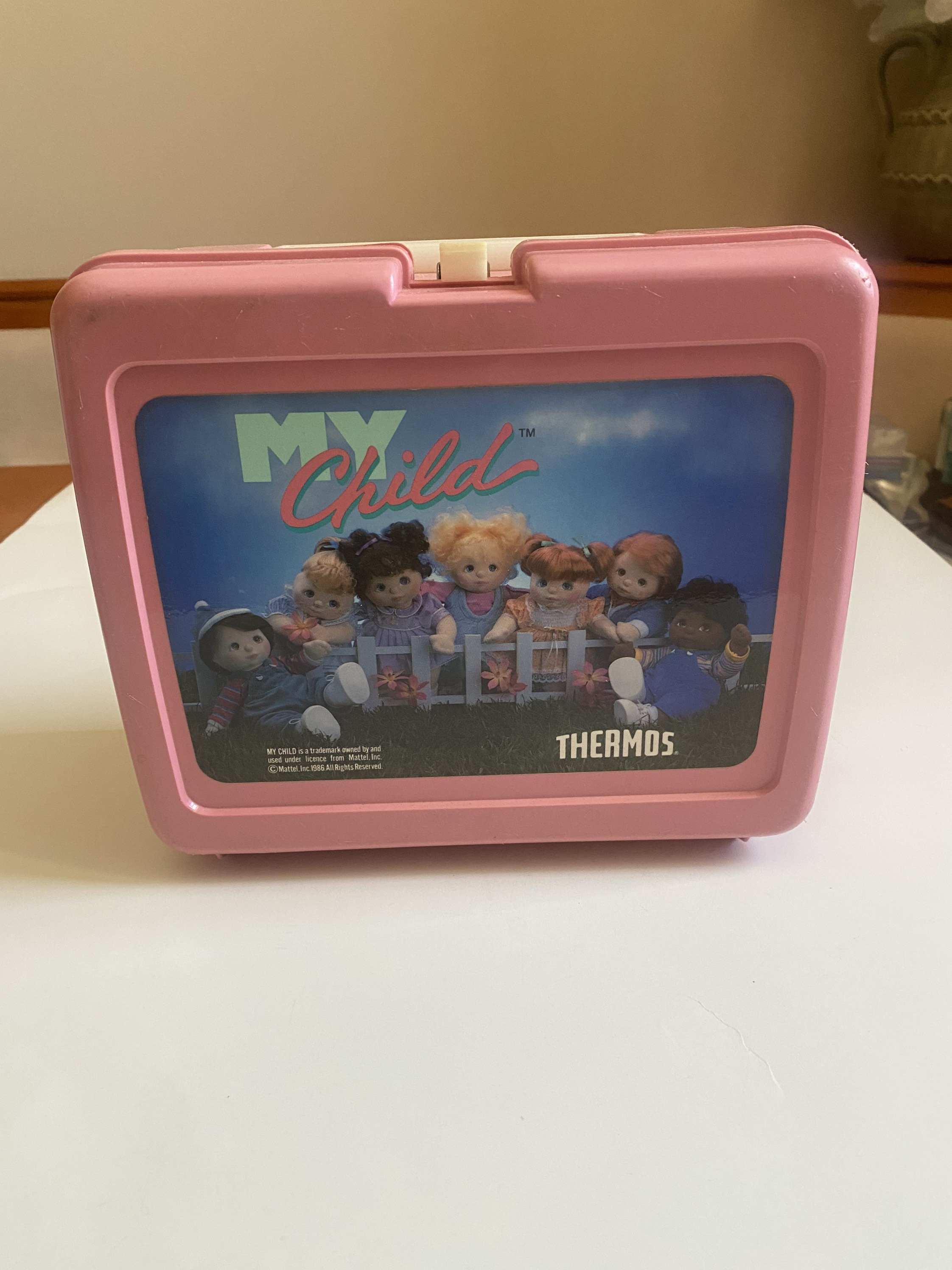 VINTAGE 1986 MY CHILD DOLL PINK PLASTIC SCHOOL LUNCH BOX + THERMOS MATTEL