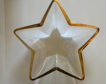 Lenox Gilded Star Glass Bowl / Celestial Decor / Stars / Vintage Star Shaped Bowl Gold Edge / Centerpiece Table Decor