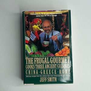 The Frugal Gourmet Cooks Three Ancient Cuisines Cookbook China Greece Rome  Hardcover 1989 / vintage cookbooks / cuisine / Gift for chef