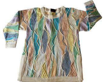 Vtg COOGI Australia Sweater Men’s Small Pastel Long Sleeve Intricate Knit / vintage 90s fashion / Cosby sweater / Easter pullover sweater