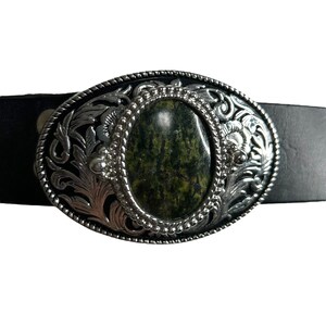 Western Silver Metal Belt Buckle W Serpentine Stone Cabochon 