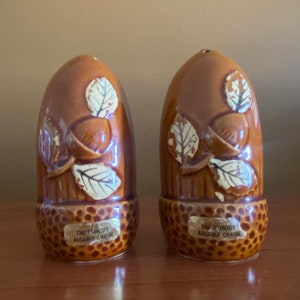 Vintage salt and pepper shakers with acorn and flowers