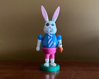 Vtg Wood Nutracker Easter Bunny *Part of Carrot Missing/ Wood Bunny / Vintage Easter Decor / Spring Decoration