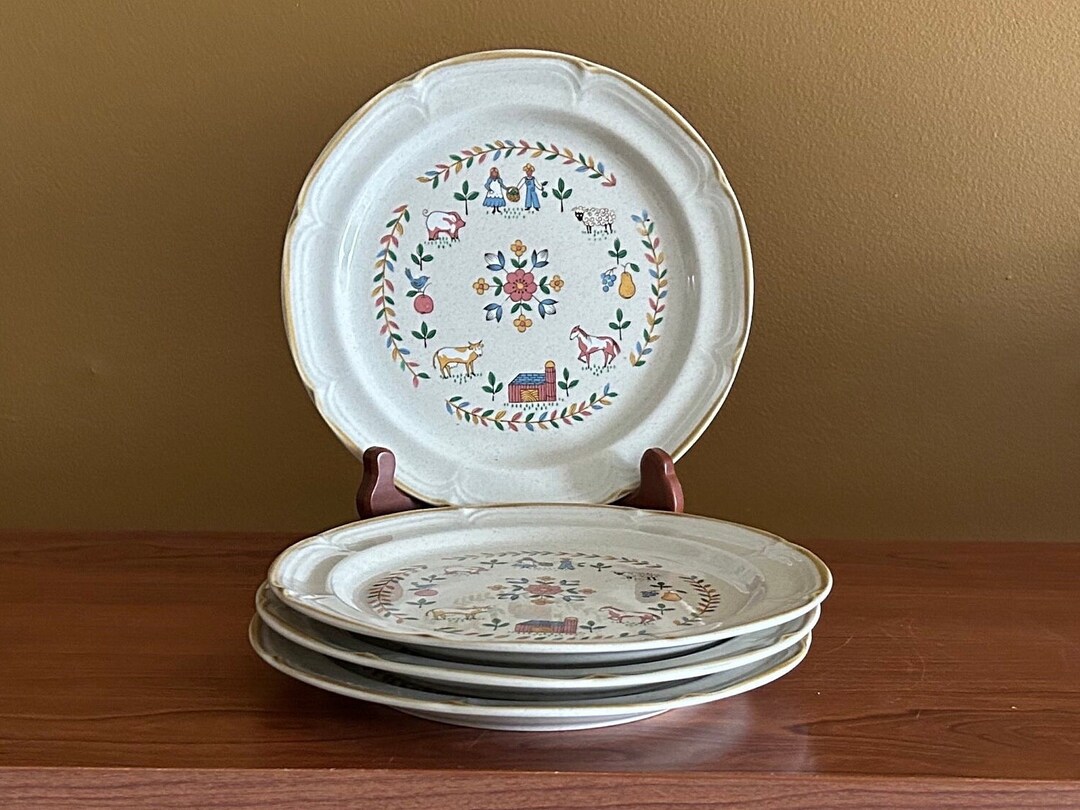 Vtg (4) Finesse Stoneware Salad Plates Lancaster Pattern 7.5 ...