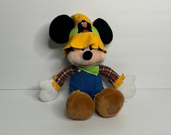 Vtg Scarecrow Mickey Mouse Plush 14” / vintage Disney Store Stuffed Plush / Halloween