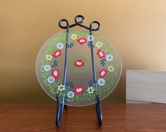 Plato decorativo floral de cristal transparente para jardín, decoración del hogar, soporte de plato no incluido, decoración boho, decoración natural, motivo de jardín.