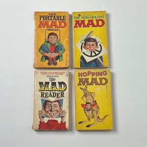 1970s Mad Comics Book Lot (4) The Non-Violent Mad, The Portable Mad, Hopping Mad, The Mad Reader / Vintage paperback