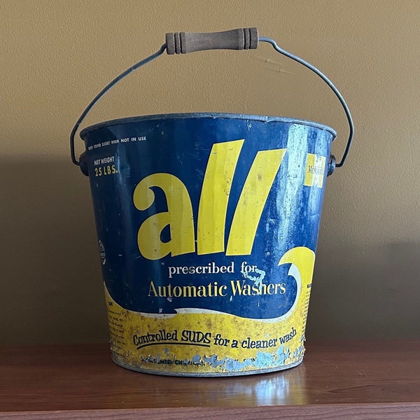 Vtg 50s ALL Detergent Galvanized Bucket / Monsanto Pail / vintage advertising / 1950s advertisement