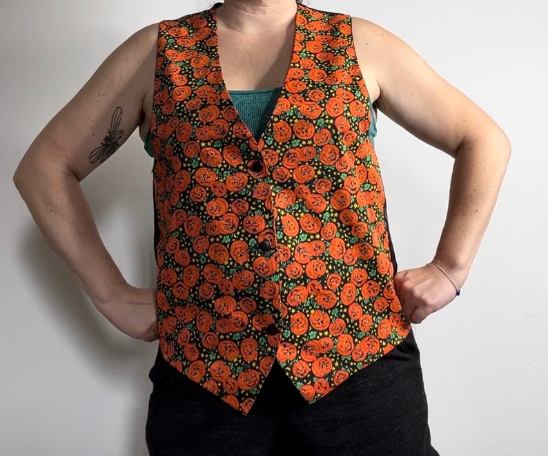 Vtg 80s Halloween Pumpkin Vest / vintage jack olantern / Halloween clothing / vintage 1980s fashion image 8