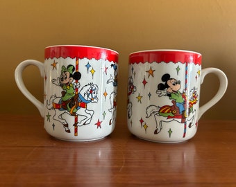 Vtg Mickey Minnie & Donald Carousel Mugs / Vintage Mickey Mouse mug / Minnie Mouse / Donald Duck / Disney Kitchen / Disneyana