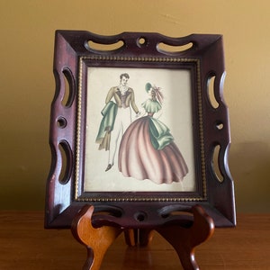 Litografía de pareja victoriana vintage en marco ornamentado / pareja colonial / arte de pared vintage