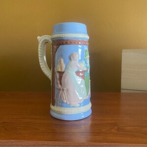 Lata 70. jasnoniebieski ceramiczny KUBEŁEK DO PIWA z barem