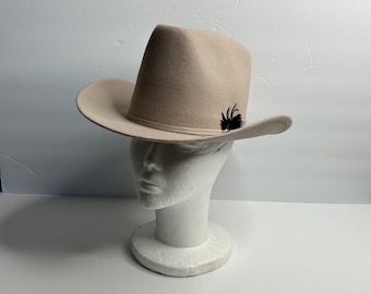 Vtg Rockmount Ranch Wear Beige Cowboy / Cowgirl Hat 100% Wool Vintage Western Hat