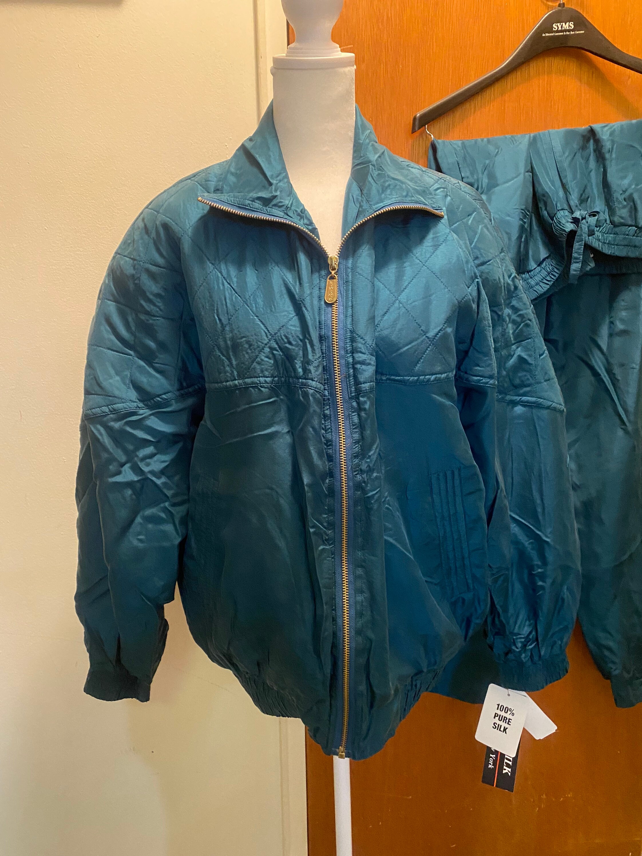 Vintage NWT Fuda 100% Silk Track Suit / 1990s Jacket and