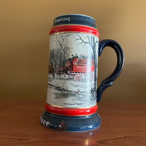 1990 Budweiser holiday Stein - Clydesdale horses / Made in Brazil by Ceramarte / vintage Budweiser collectible mug