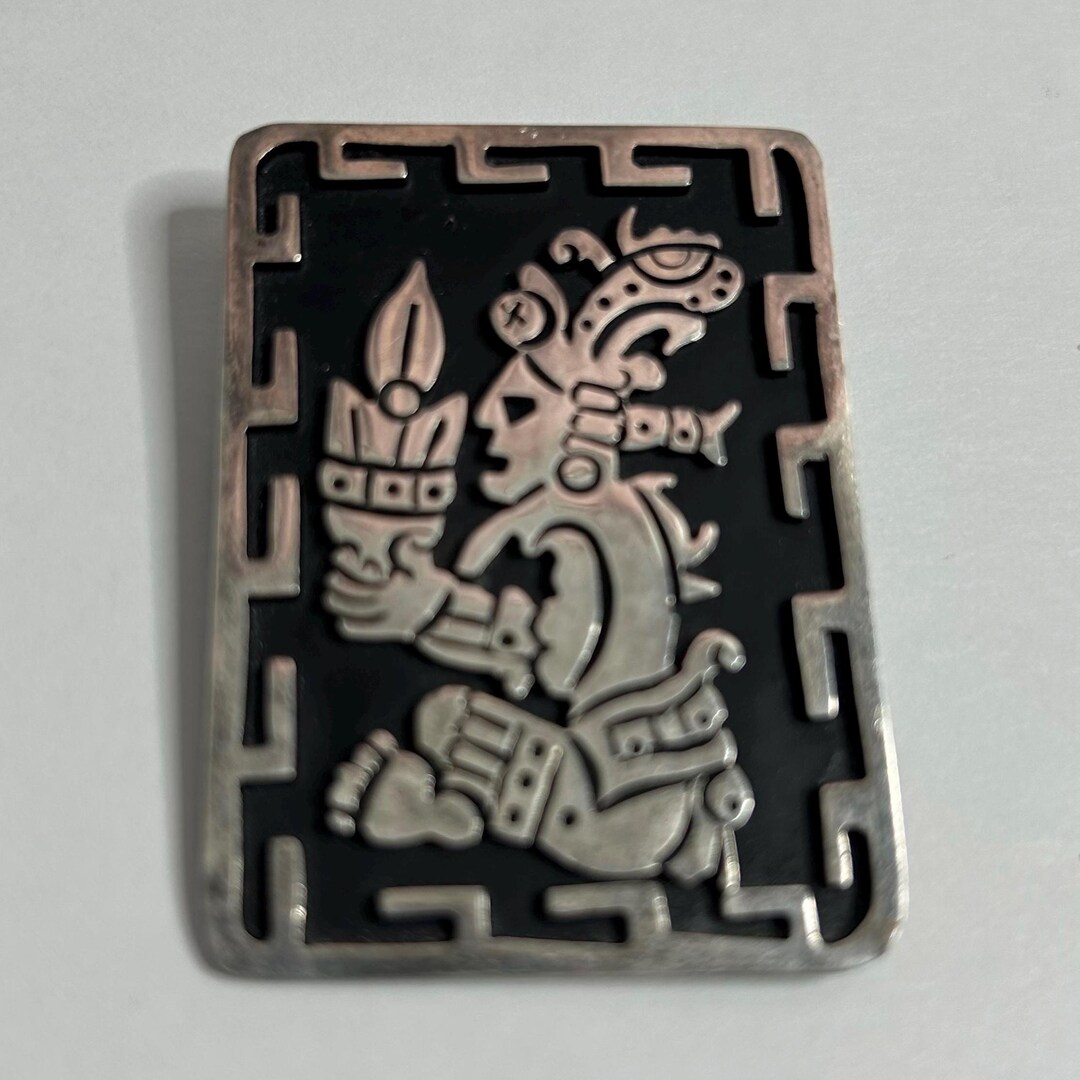 Vintage Aztec or Mayan Warrior Pin / Pendant Sterling Silver Made in ...