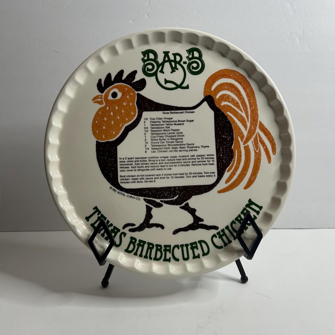 Vtg 1980s Texas Barbecue Chicken Recipe Plate / Vintage 1983 Royal ...