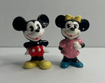 Vtg Disney Mickey Minnie Mouse Figurines / Pie Eyed Porcelain Figures *REPAIRED NOSE/ ceramic Minnie Mouse Figure / Vintage Mickey Mouse
